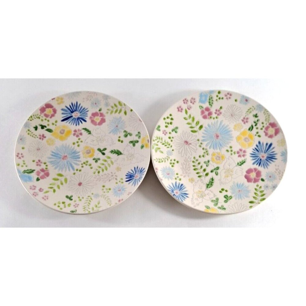 Martha Stewart Macys Painters Garden Salad Plates Set Of 2 Pastel Floral 9"